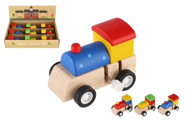 Lokomotywa na kluczyk drewno 7cm różne 3 kolory