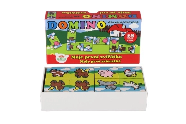 Domino Moje pierwsze zwierzątka drewno gra towarzyska 28szt w pudełku 17x9x3,5cm MPZ