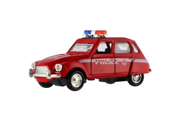 Auto policyjne retro 11cm metal/plastik na napęd wsteczny na baterie ze światłem 4 rodzaje