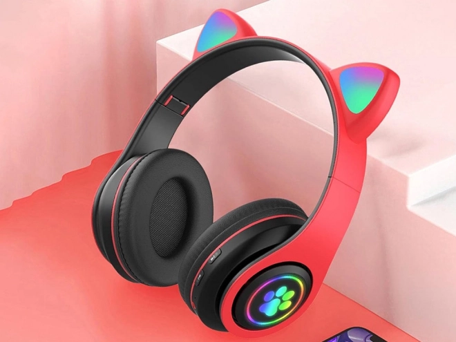 Bezprzewodowe słuchawki Bluetooth radio fm mp3 kocie uszy LED podświetlenie