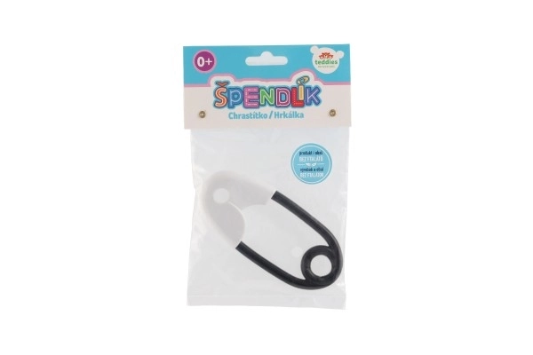 Grzechotka agrafka plastik 12cm biało-czarna 12x19cm w woreczku 0+