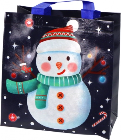 Tekstylowa torba prezentowa ze śniegulakiem, ciemna, 23 × 21,5 × 11 cm