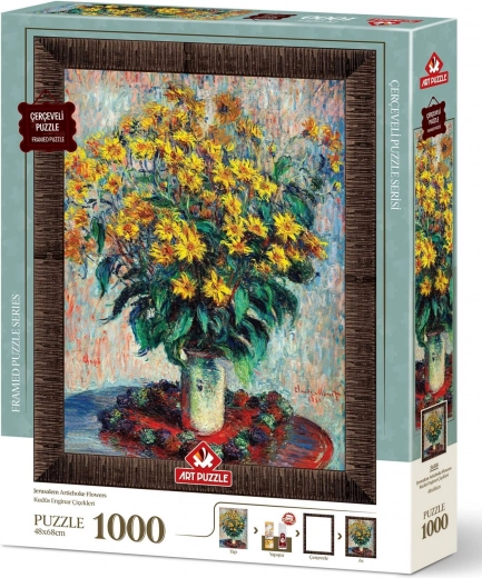 Puzzle z kwiatową ramką i klejem 3w1 Karczoch jerozolimski 1000 elementów