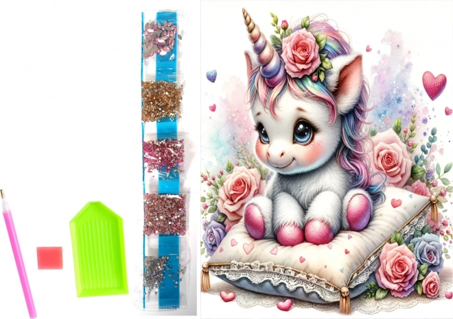 NORIMPEX Malowanie diamentowe na płótnie Kwiatowy Jednorożec 23x30cm