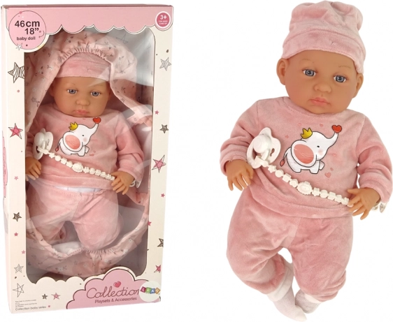 Lalka Dzidziuś z Smoczkiem i Rożkiem 46 cm Różowa