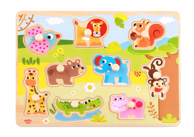 Drewniane puzzle ze zwierzątkami z uchwytami