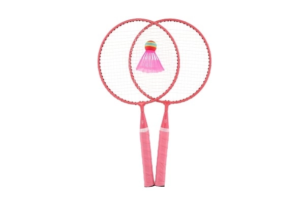 Badminton zestaw dziecięcy metal/plastik 2 rakiety + 3 lotki 2 kolory w siatce 23x45x6 cm