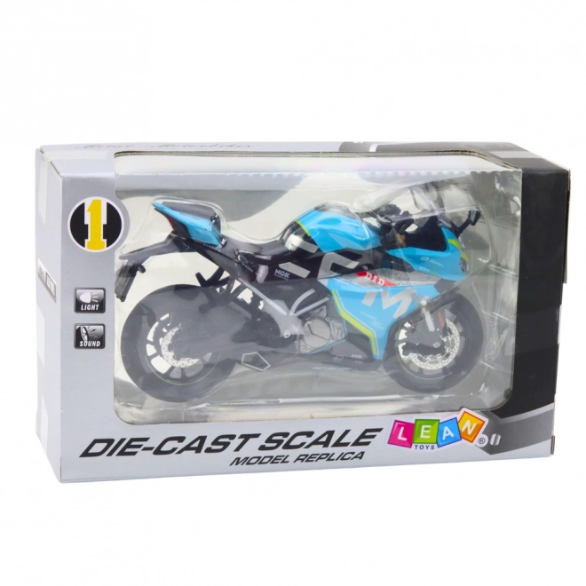 Sportowy motocykl metalowy niebieski 1:12
