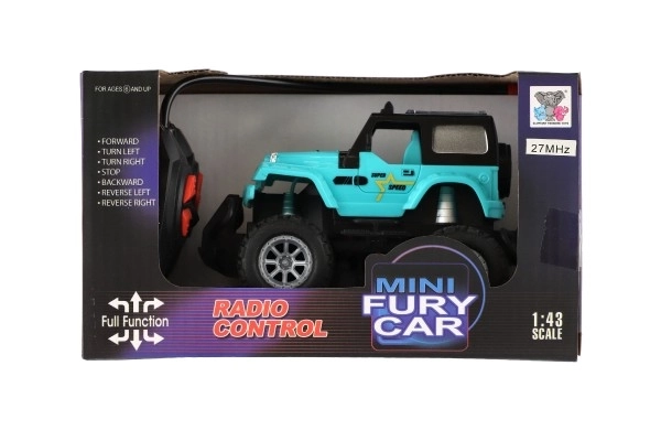 Auto RC terenowe 14cm plastik 27MHz na baterie ze światłem w pudełku 20x11x10cm – Turkusowe