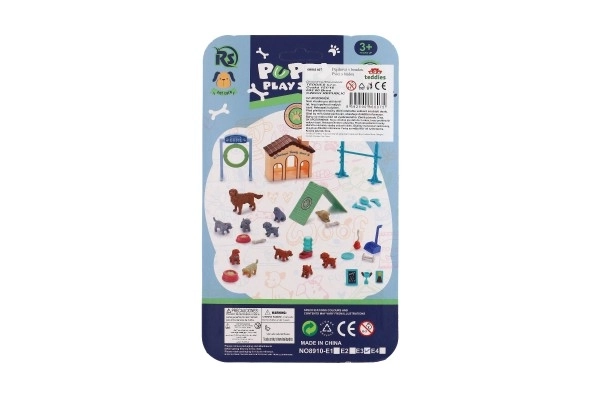 Psiak/Pieski 3szt z domkiem/budą, plastik z akcesoriami na karcie 15x25x5cm