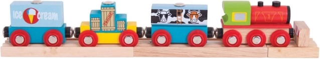 Bigjigs Rail pociąg towarowy z ładunkiem i 3 torami