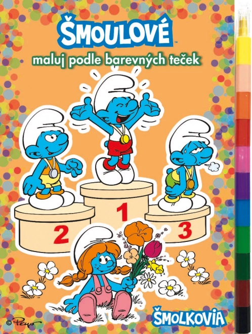 Smerfy kolorowanka Maluj według kolorowych kropek