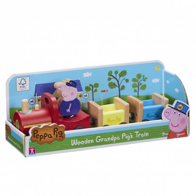 Drewniany pociąg Świnka Peppa + figurka dziadka