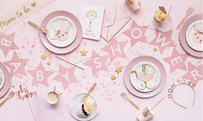 Baner znaki na baby shower gwiazdki jasne 290cm x 16,5cm – Jasnoróżowy