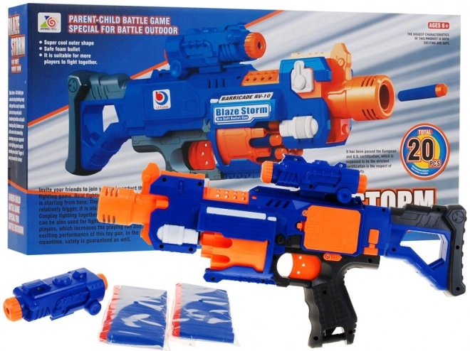 Szybkostrzelny karabin dla dzieci 8+ Blaze Storm 20 długich piankowych nabojów + tarcza + beczka