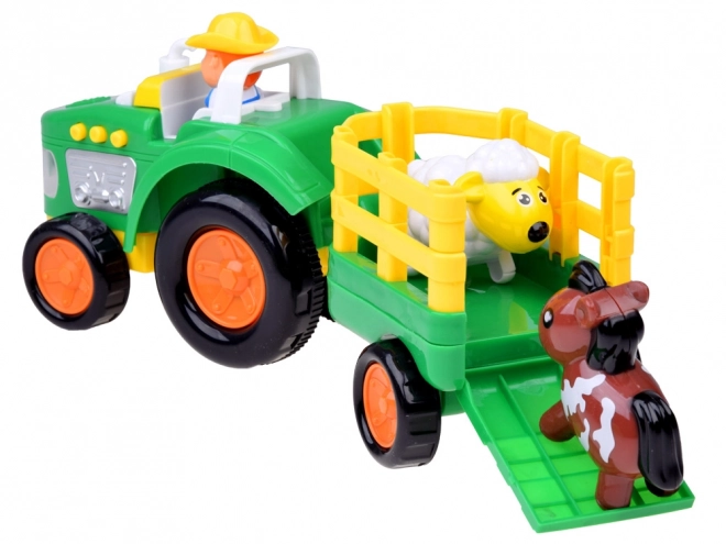 Rolniczy traktor z przyczepą i zwierzętami dźwięk + światło ZA5390