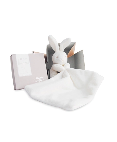 Doudou zestaw upominkowy - króliczek z przytulaczem 10 cm