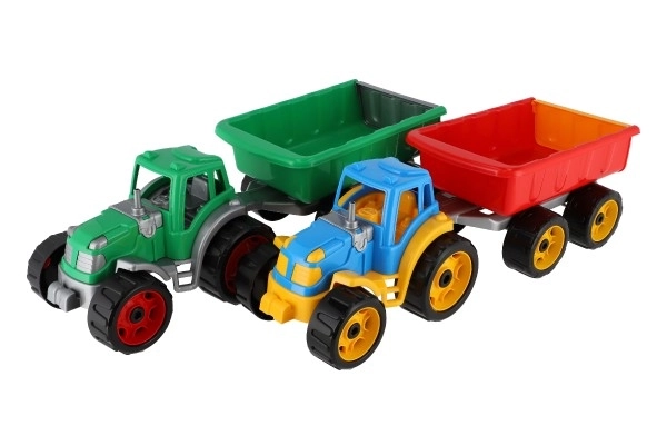 Traktor z przyczepą plastikowy 53cm na wolny bieg w siateczce