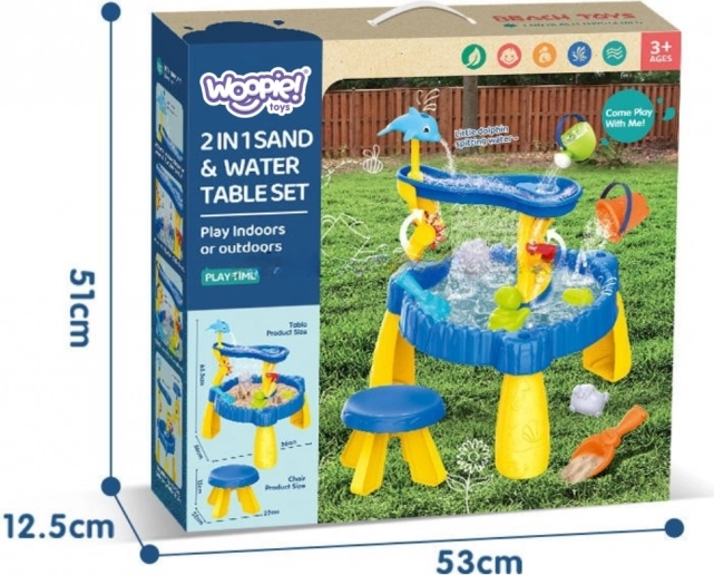 Woopie Stolek wodny i piaskowy XL z krzesełkiem 2w1 Delfinek 12 el.