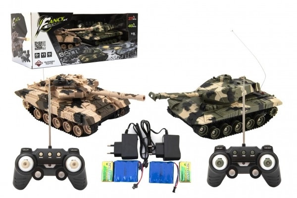 Czołg RC 2 szt. 25 cm bitwa czołgowa + ładowarka 27 MHz i 40 MHz kamuflaż ze dźwiękiem i światłem w opakowaniu 50x20x23 cm