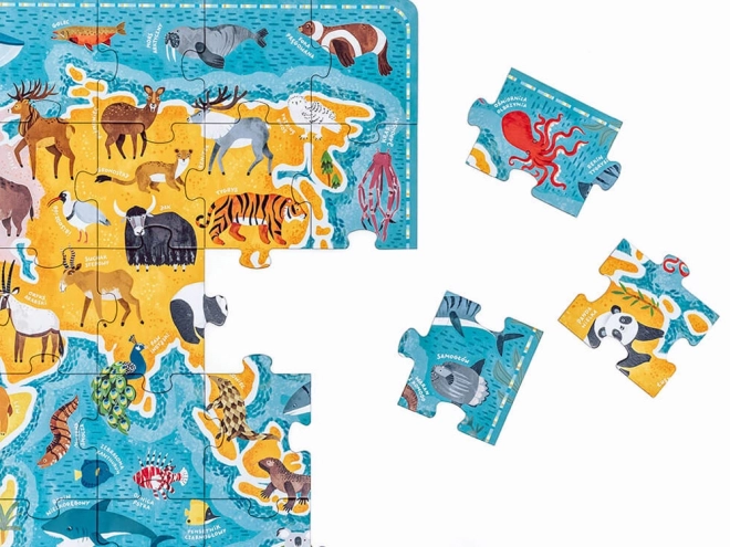 Puzzle 60 elementów Puzzlove - Mapa świata Zwierzęta