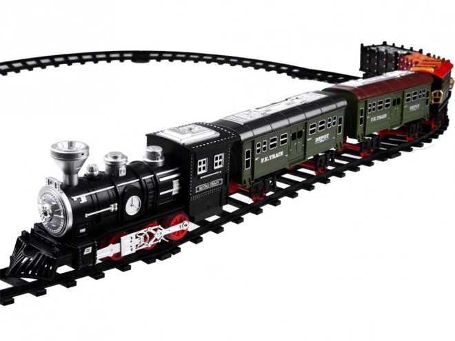 Kolejka z torami Lokomotywa z wagonami para + światło RC0629
