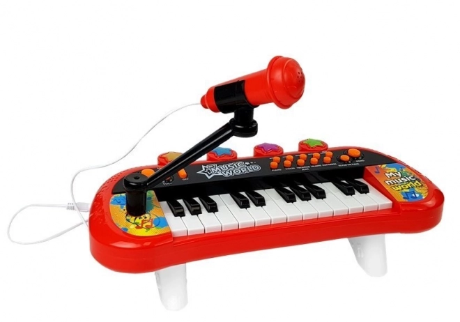 Klawiatura Pianinko 24 klawisze USB mikrofon czerwona