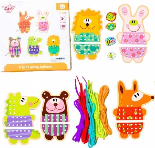 Drewniane przewlekane zwierzątka 5 w 1 TOOKY TOY