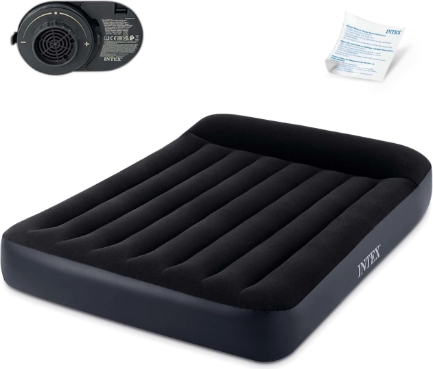 Materac dmuchany 203 × 152 cm z wbudowaną pompką i poduszką INTEX