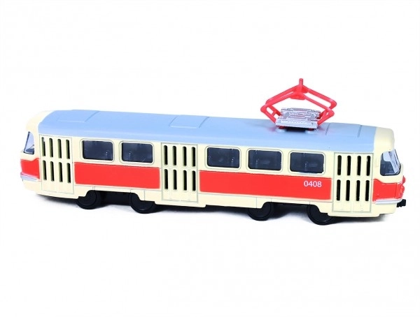 Tramwaj Tatra T3 czeska metalowa 16cm retro na mechanizm wstecznego biegu w pudełku 20x8x6cm CZ design