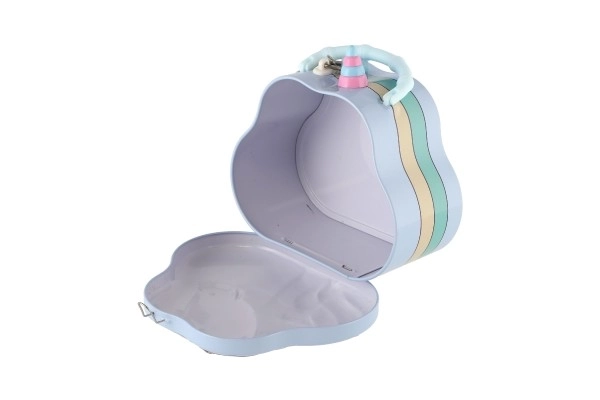 Skarbonka torebka jednorożec metalowa z zamkiem 15x14cm 3 kolory w plastikowym pudełku