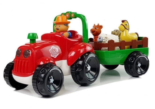 Traktor z przyczepą, zwierzęta dla dzieci ze światłem na baterie Dźwięk