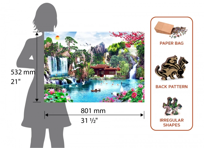 Drewniane puzzle Wodospady w japońskim ogrodzie