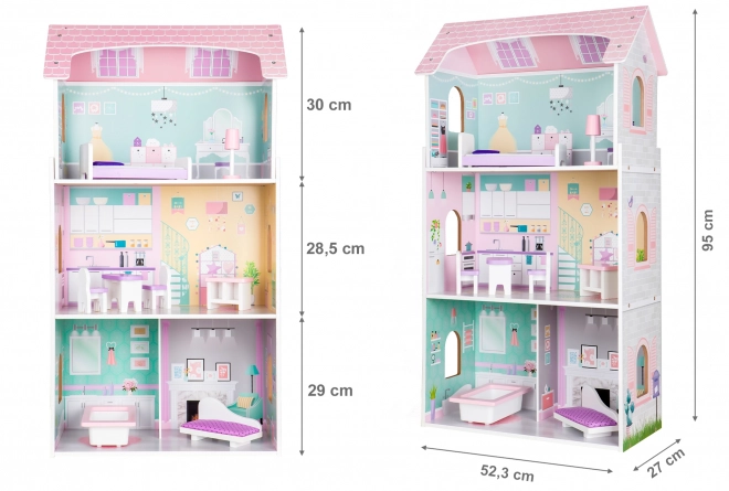 ECOTOYS Trzypoziomowy domek dla lalek Truskawkowy