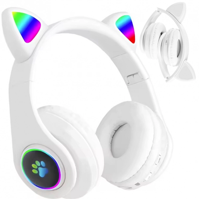 Bezprzewodowe słuchawki bluetooth radio fm mp3 kocie uszy led oświetlenie – Białe