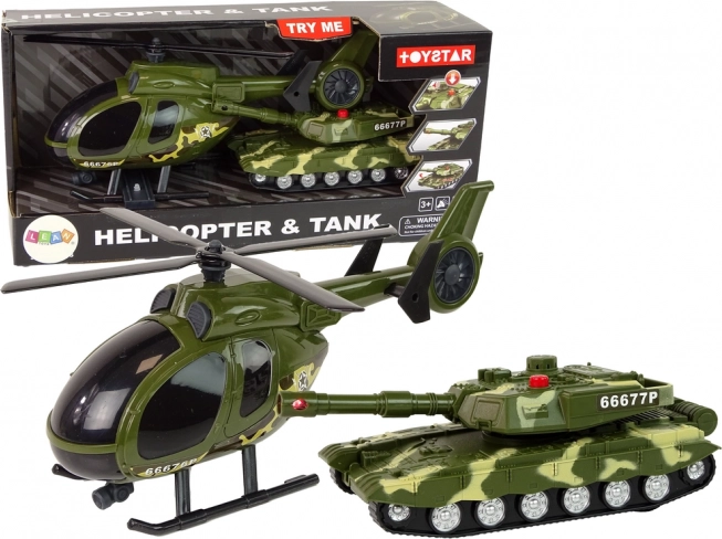 Zestaw wojskowy – czołg z napędem bezwładnościowym i helikopter