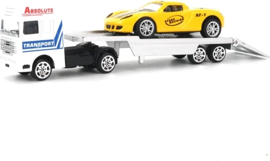 Nakręcana laweta z autkiem – metalowy transporter