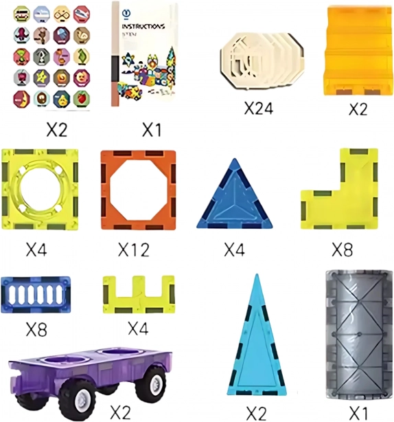 Woopie magnetyczne klocki 3D – zamek i pojazdy, 71 elementów