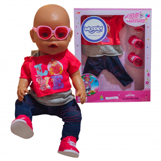 Stylowe ubranka dla lalek LOVE z okularami i bucikami 43-46 cm