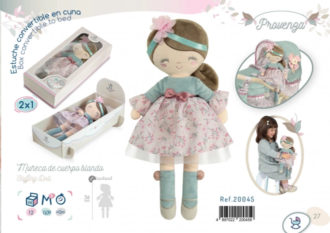 DeCuevas 20045 Pluszowa lalka PROVENZA - 36 cm z kołyską