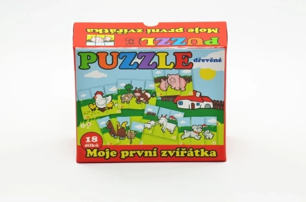 Puzzle Moje pierwsze zwierzątka drewniane 18 elementów dla najmłodszych w pudełku 13x11,5x4,5cm 12m+ MPZ
