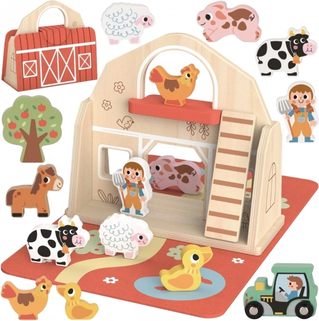 Tooky Toy Drewniana składana farma z figurkami zwierzątek