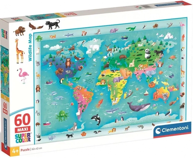 Clementoni puzzle Mapa świata ze zwierzątkami MAXI 60 elementów