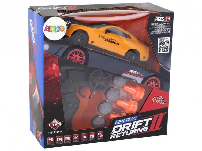 Zdalnie sterowany samochód sportowy R/C 1:24 wymienne koła – Żółte