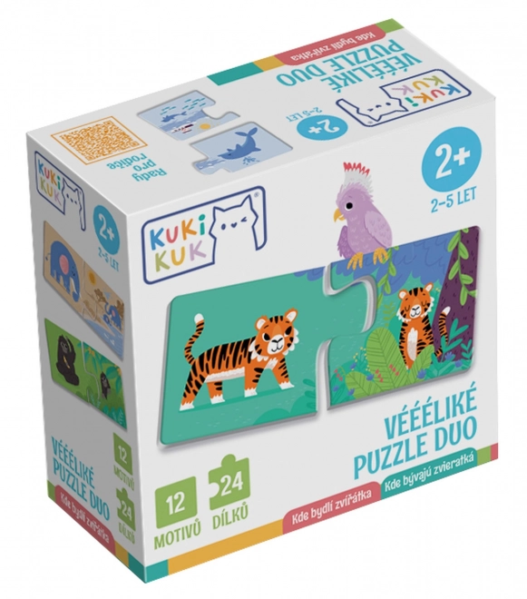 KukiKuk 80036 Veeeeliké puzzle duo Gdzie mieszkają zwierzątka
