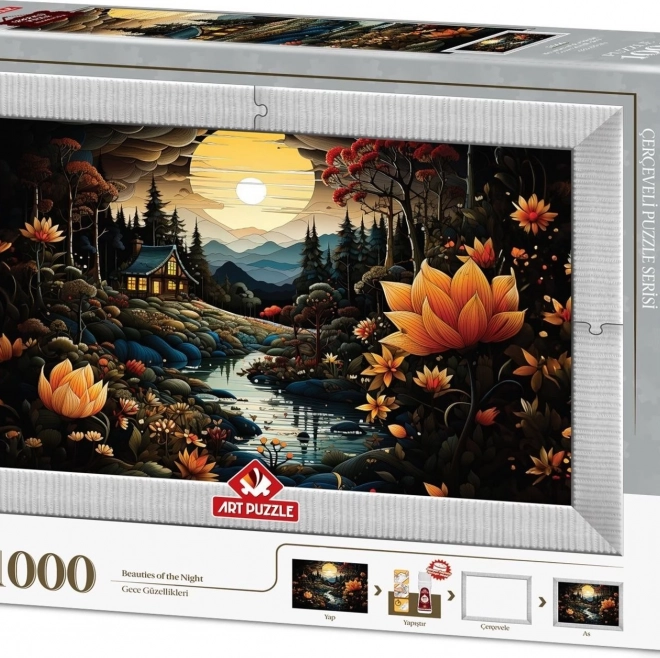 Puzzle Nocne Piękności 3w1 z Ramą i Klejem, 1000 Elementów