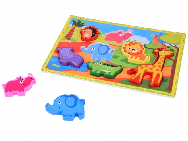 Drewniane puzzle safari zwierzęta 7ele dopasuj kształty ZA5256