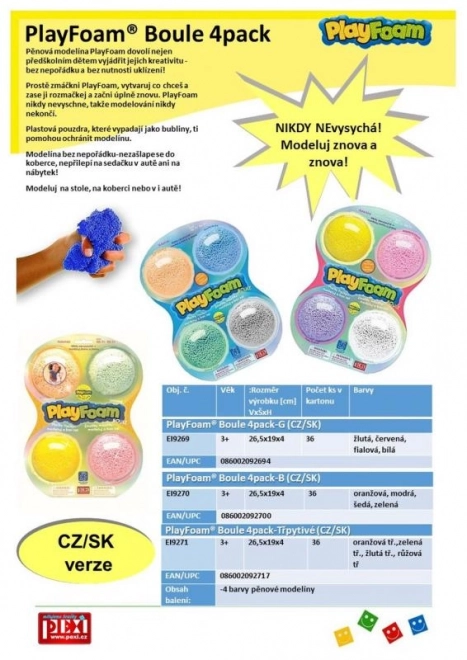PlayFoam® Plastelina kulkowa 4 kolory na karcie 19,5x27x3cm