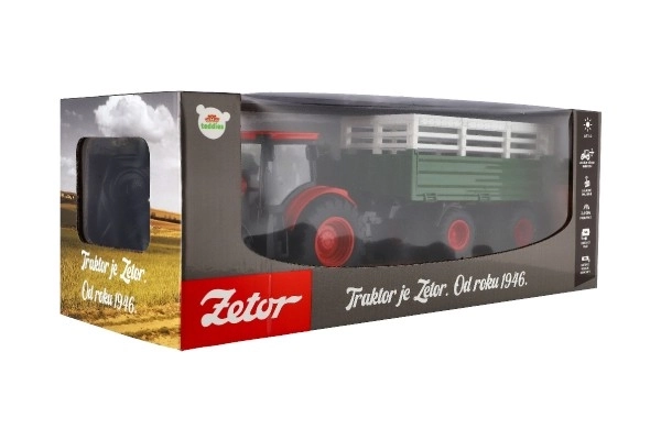 Dziecięcy traktor ZETOR na zdalne sterowanie z przyczepą, światłami i dźwiękami, 42 cm