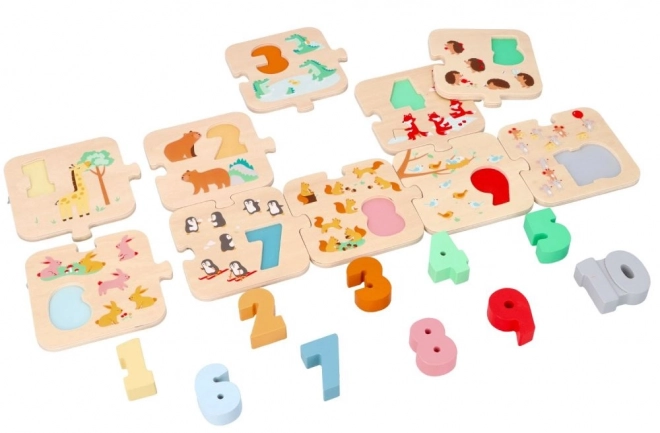 Drewniane puzzle ze zwierzątkami - nauka liczenia